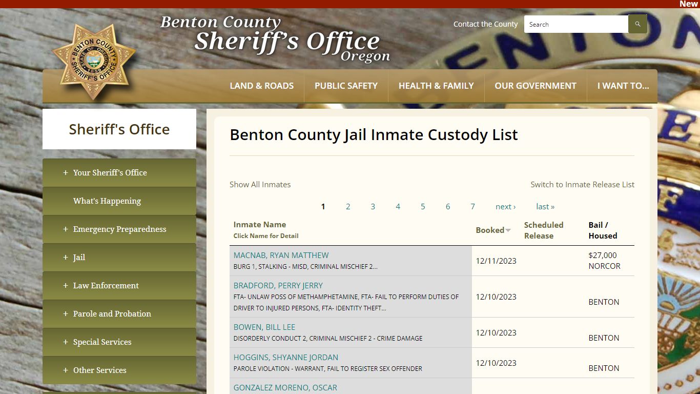 Benton County Jail Inmate Custody List | Benton County Oregon